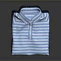 Blue And White Striped Cotton Casual Shirt Folded Neatly On Dark Surface