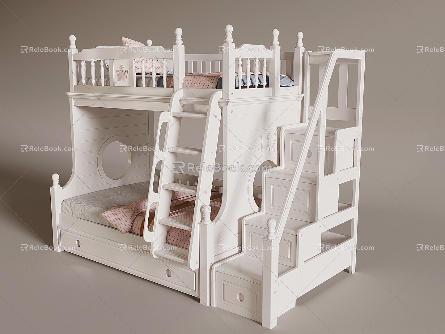 Cream Wind Children's Upper and Lower Bunk Double High and Low Bed All Solid Wood Stair Children's Bed Protective Fence Upper and Lower Bed Mother Bed model