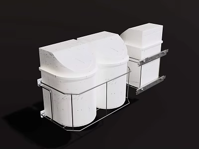 Sturdy White Containers Placed On Metal Rack For Home Storage Organization 3d model