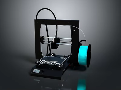 Modern Black 3D Printer With Blue Filament Spool And Print Bed Platform 3d model