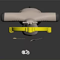 Cartoon Sheep Figure Holding Yellow Hoop With Small Utensils On Black Surface