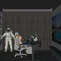 Modern Entertainment Room With Starry Ceiling Astronaut Models Gaming Setup And Large Screen 3d model