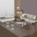 Sofa Coffee Table Combination Sofa Carpet Floor Lamp Cream Wind Double Sofa Pier Plant 3d model