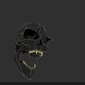 Black Metallic Skull Art Piece With Shiny Surface And Detailed Design