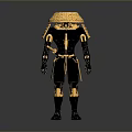 Black And Gold Decorative Armor With Pyramid Headpiece And Striped Accents