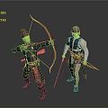 Two Men Holding Bows And Arrows Wearing Medieval Style Clothing With Red And Blue Hats