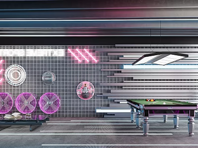 Modern Billiard Room Interior With Neon Lights And Trendy Decor 3d model