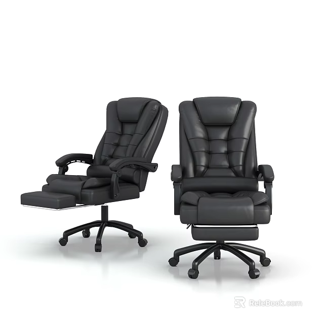Modern Comfortable Black Leather Office Chair With Adjustable Backrest And Footrest 3d model 
