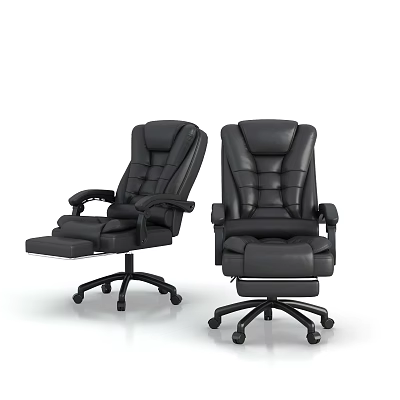 Modern Comfortable Black Leather Office Chair With Adjustable Backrest And Footrest 3d model