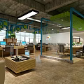 Modern Public Office Interior With Open Layout Workstations And Green Plants 3d model