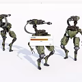 Smart Machines With Green Mechanical Structure And Weaponry In Different Poses 3d model