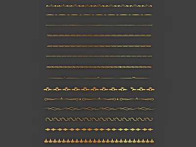 Golden Carved Decorative Strips With Various Intricate Ornate Patterns And Designs 3d model