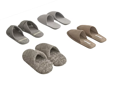 Comfortable Indoor Slippers In Gray And Brown Fleece And Fabric Styles 3d model