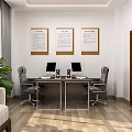 Modern Office Interior With Comfortable Sofa Coffee Table Green Plant Large Windows And Wooden Desk