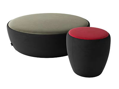 Modern Large And Small Ottoman With Gray Red Top And Black Base 3d model