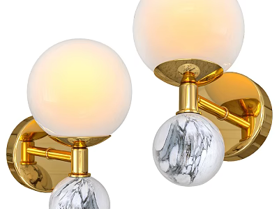 Modern Wall Lamps With Gold Metal Frame White Globe Shade And Marble Patterned Balls 3d model
