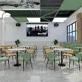 Modern Cafeteria Interior With Long Counters Tables Chairs Marble Floor And Bright Lighting 3d model