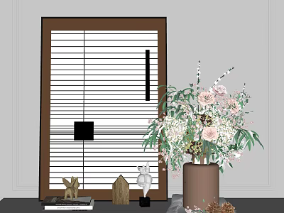 Decorative Ornament Set Featuring Flower Bouquet Vase Books Pinecones And Figurines By Blinds 3d model