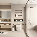Modern Bathroom Interior Design With Shower Toilet Vanity Mirror And Towel Rack