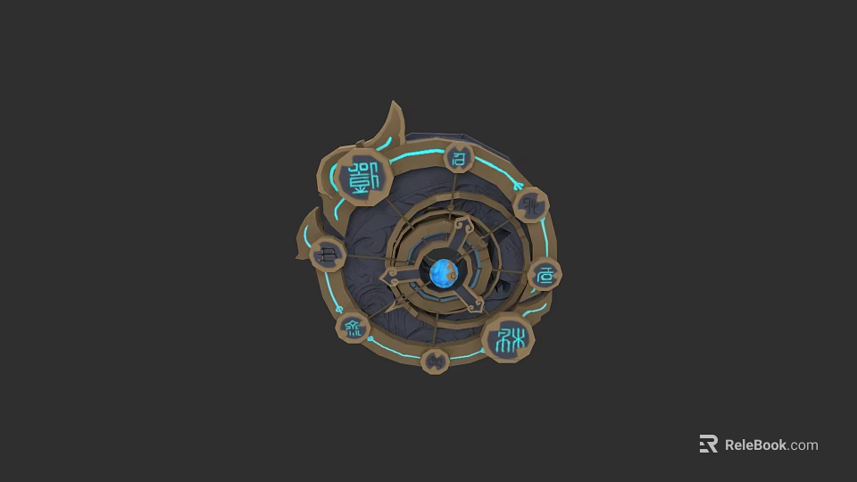 Mystical Circular Weapon With Blue Glowing Runes And Central Crystal Core 3d model 