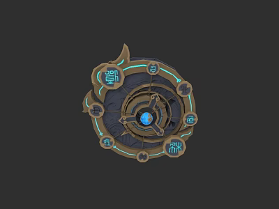 Mystical Circular Weapon With Blue Glowing Runes And Central Crystal Core 3d model