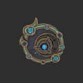 Mystical Circular Weapon With Blue Glowing Runes And Central Crystal Core