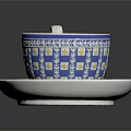 Ceramic Blue And White Patterned Cup With Matching Saucer And Floral Motifs
