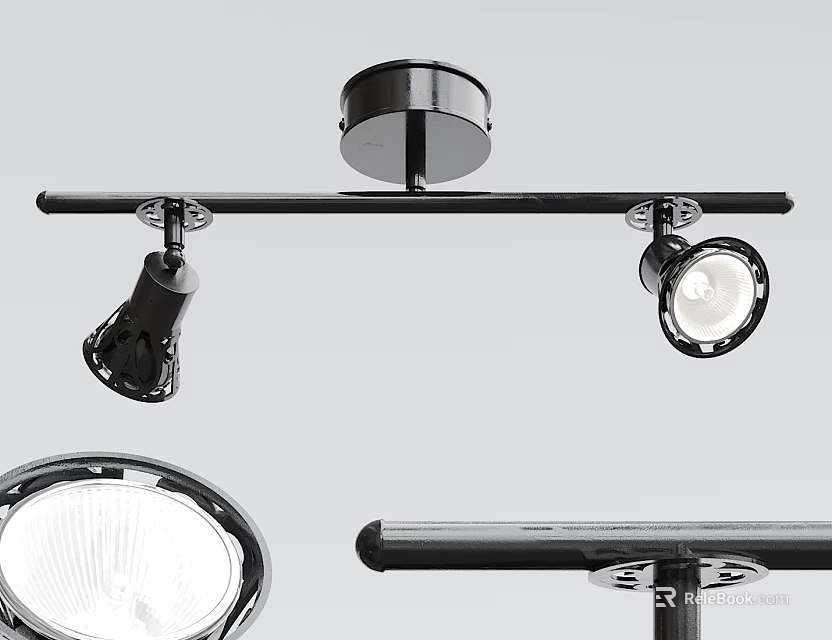 Modern Black Downlights And Spotlights Track Mounted Ceiling Lighting With Adjustable Heads And Sleek Design 3d model 