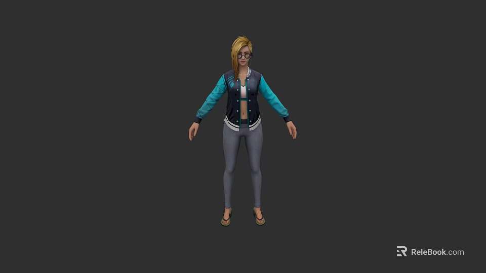 Game And Movie Character With Blonde Hair Blue Sleeves Jacket And Gray Tights 3d model 