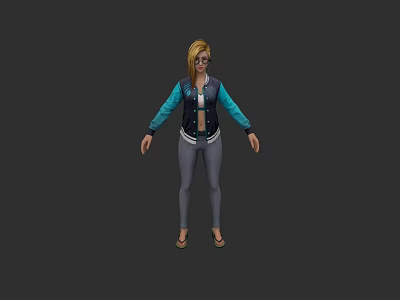 Game And Movie Character With Blonde Hair Blue Sleeves Jacket And Gray Tights 3d model