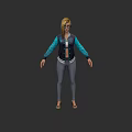 Game And Movie Character With Blonde Hair Blue Sleeves Jacket And Gray Tights