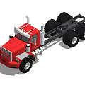 Red Heavy Duty Truck Cab With Multiple Wheels On Gray Background 3d model