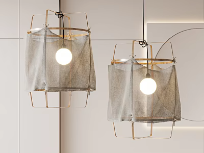 Modern Pendant Lights Featuring Metal Frame Gray Fabric Shades And Round Bulbs 3d model