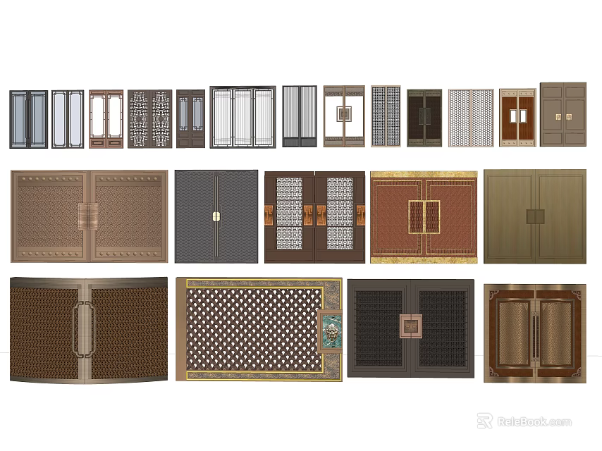 Various Modern Door Designs With Metal Wooden And Grid Patterns For Home 3d model 