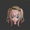 Cute Game and Movie Character With Pink Twin Tails Blue Eyes Bow and Star Decorations