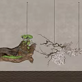 Hanging Wooden Branch Decor With Green Plants And Dried Flowers Against Beige Wall