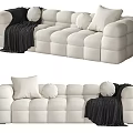White Multi Seater Sofa With Rounded Block Design Decorative Pillows And Black Throw Blanket 3d model