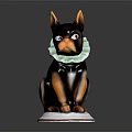 Ceramic Dog Figurine With Black Brown Fur And Green Collar On White Base