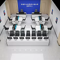 Modern Monitoring Room Interior Design With Workstations And Display Screens Layout