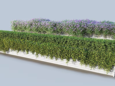 Lush Layered Garden Decor With Green Foliage And Purple Flowers In Planter Boxes 3d model