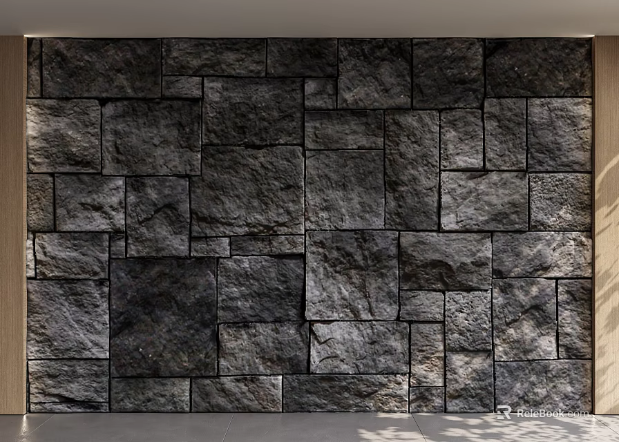 Natural Stone Textured Background Wall With Irregular Gray Stone Blocks And Shadow Effects 3d model