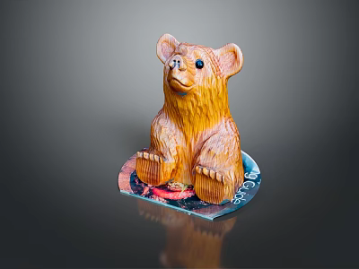 Cute Brown Bear Toy Figurine With Smooth Fur And Colorful Base Design 3d model