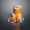 Cute Brown Bear Toy Figurine With Smooth Fur And Colorful Base Design