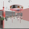 Pink Dessert Shop With Circular Display Counter Glass Cases Bright Lighting And Fresh Pastries