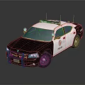 Black And White Police Sedan With Red Blue Lights And Police Emblem