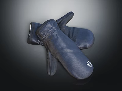 Black Soft Winter Mittens With Leather Material And Stitched SOFT Brand Logo 3d model
