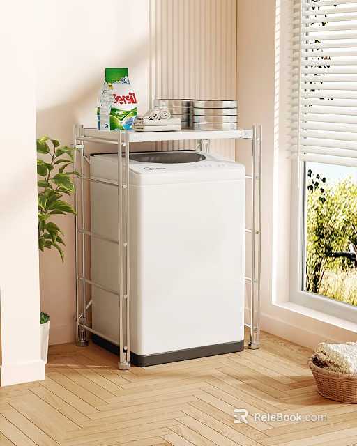 Sturdy Indoor Storage Shelf Over Washing Machine With Detergent Containers And Potted Plant 3d model 