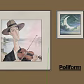 Portrait Painting Man in Hat Playing Violin with Moon Landscape Art on Wall by Poliform