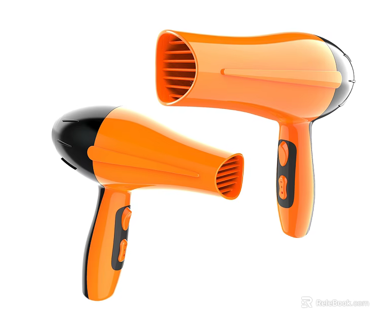 Two Orange And Black Hairdryers Daily Electrical Appliance With Practical Design 3d model 