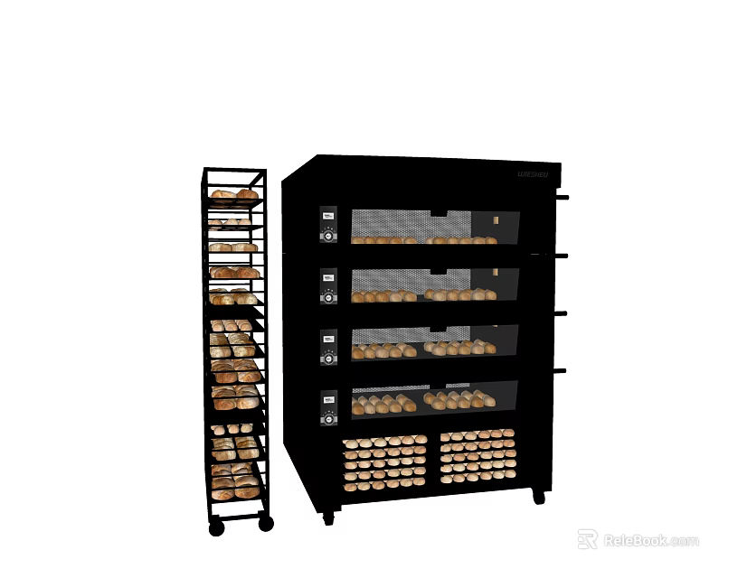 Black Multi Layer Kitchen Oven With Baking Racks And Bread Storage 3d model